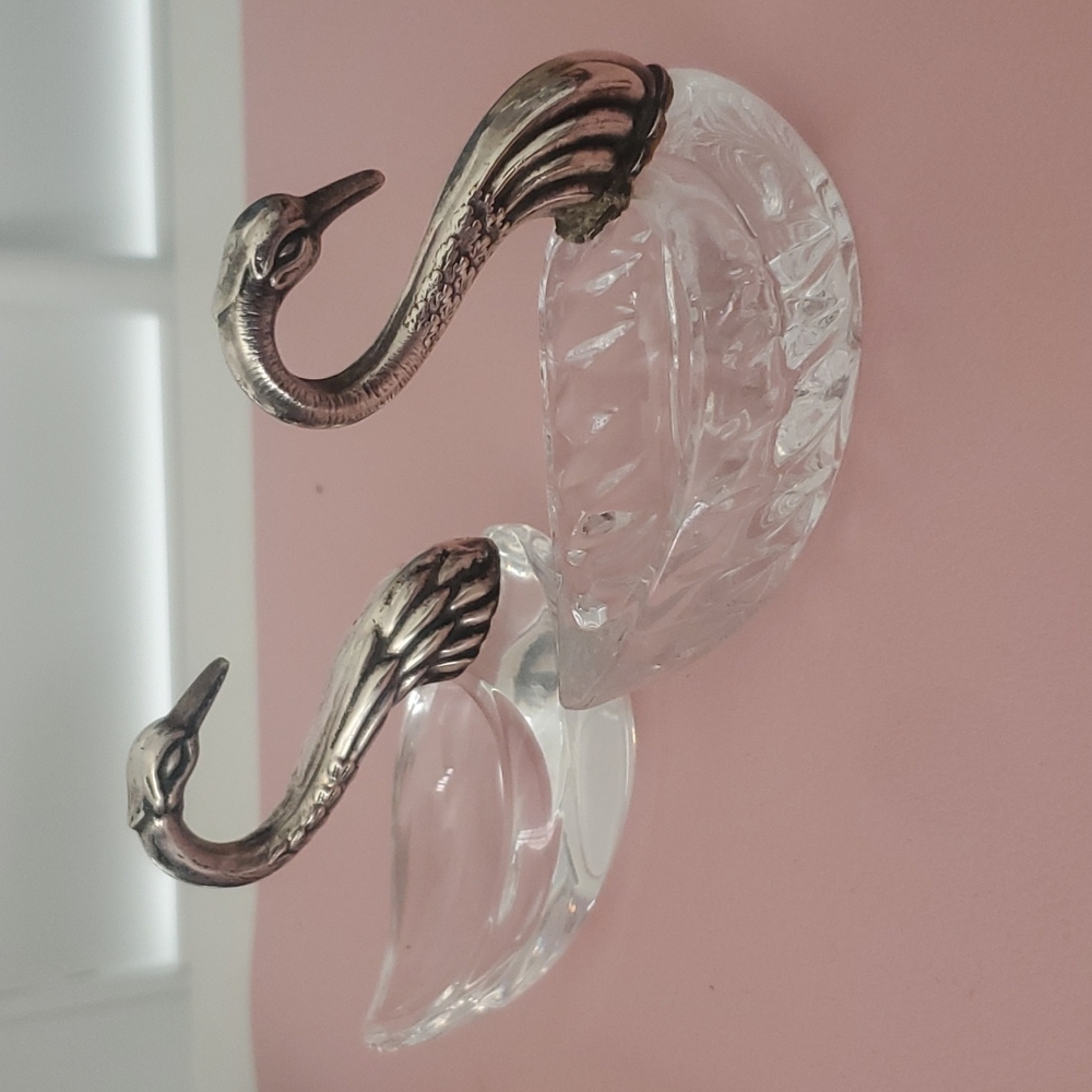 Vintage German Sterling and Crystal Swan Sugar Cellar Pair - Picture 3 of 4